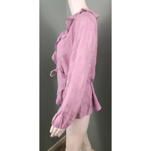 Women's Paige L/S Parsley Silk 3/4 Sleeve Shadow Floral Wrap Top Sz Large NWT - Picture 8 of 11